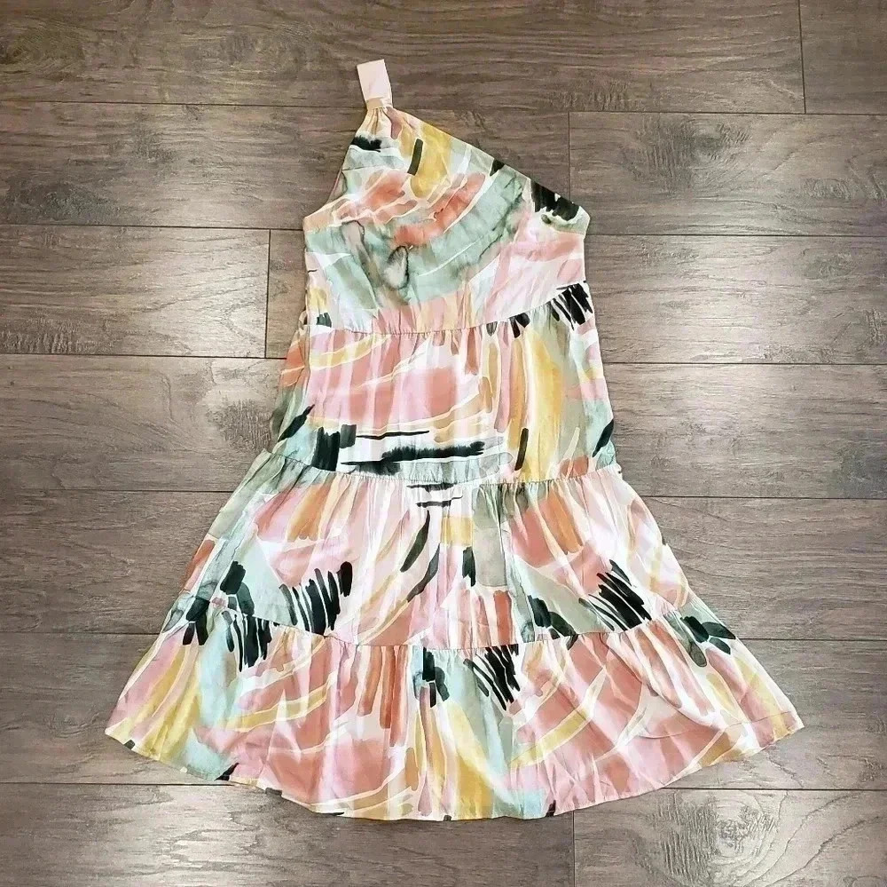 NWOT Mint Julep Tropical Abstract Print One Shoulder Dress Size Small